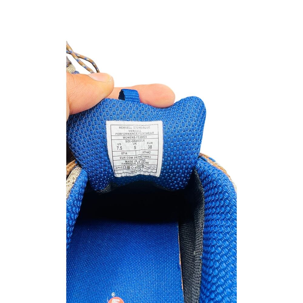 🧗‍♀️ Merrell 7.5 Stone Blue Tan Hiking Trail Shoe Vibram Grip Outdoor Adventure - Picture 7 of 7